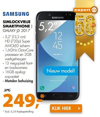 Aanbiedingen Samsung simlockvrije smartphone galaxy j5 2017 - Samsung - Geldig van 04/09/2017 tot 10/09/2017 bij Expert