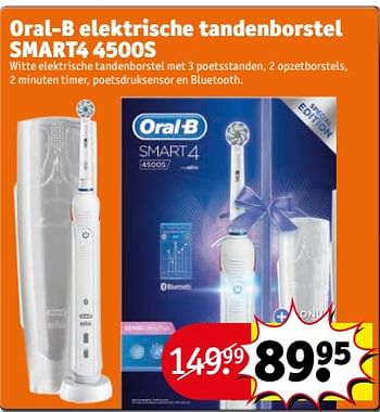 Aanbiedingen Oral-b elektrische tandenborstel smart4 4500s - Oral-B - Geldig van 05/09/2017 tot 10/09/2017 bij Kruidvat