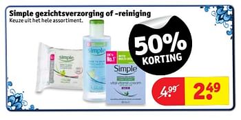 Aanbiedingen Simple gezichtsverzorging of -reiniging - Simple - Geldig van 05/09/2017 tot 10/09/2017 bij Kruidvat