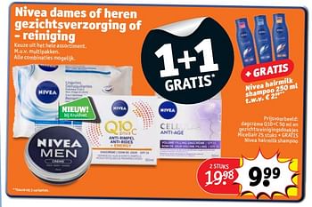 Aanbiedingen Dagcrème q10+c en gezichtsreinigingsdoekjes micellair + gratis nivea hairmilk shampoo - Nivea - Geldig van 05/09/2017 tot 10/09/2017 bij Kruidvat