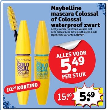 Aanbiedingen Maybelline mascara colossal of colossal waterproof zwart - Maybelline - Geldig van 05/09/2017 tot 10/09/2017 bij Kruidvat