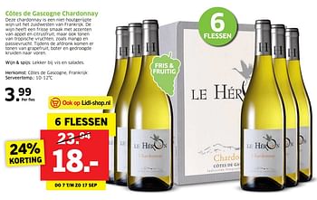Aanbiedingen Côtes de gascogne chardonnay - Witte wijnen - Geldig van 07/09/2017 tot 17/09/2017 bij Lidl
