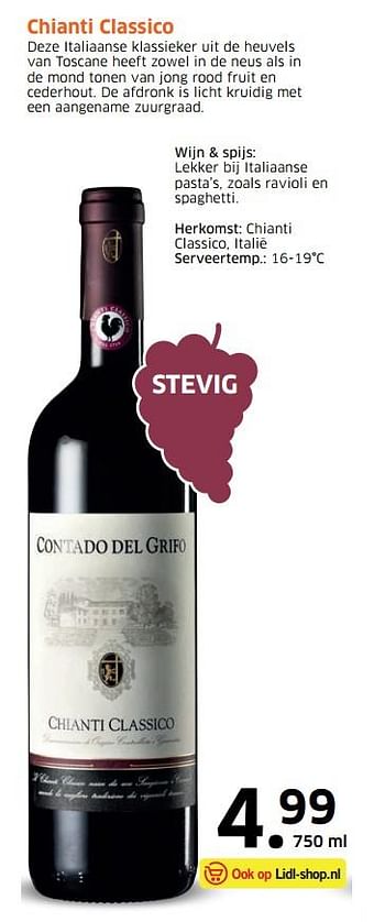 Aanbiedingen Chianti classico - Rode wijnen - Geldig van 07/09/2017 tot 17/09/2017 bij Lidl