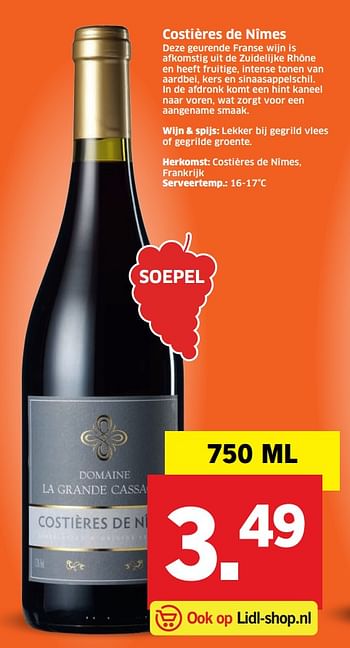 Aanbiedingen Costières de nîmes - Rode wijnen - Geldig van 07/09/2017 tot 17/09/2017 bij Lidl