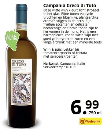 Aanbiedingen Campania greco di tufo - Witte wijnen - Geldig van 07/09/2017 tot 17/09/2017 bij Lidl