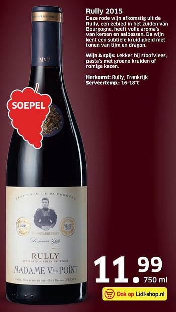 Aanbiedingen Rully 2015 - Rode wijnen - Geldig van 07/09/2017 tot 17/09/2017 bij Lidl
