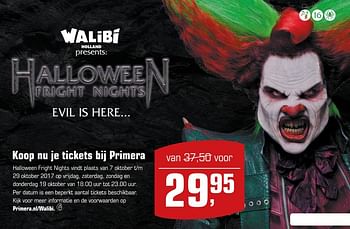 Aanbiedingen Koop nu je tickets bij primera halloween fright nights - Huismerk - Primera - Geldig van 03/09/2017 tot 24/09/2017 bij Primera