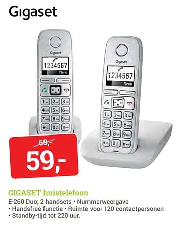 Aanbiedingen Gigaset huistelefoon e-260 duo - Gigaset - Geldig van 04/09/2017 tot 17/09/2017 bij BCC