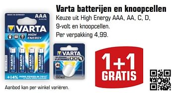 Aanbiedingen Varta batterijen en knoopcellen - Varta - Geldig van 03/09/2017 tot 24/09/2017 bij Primera