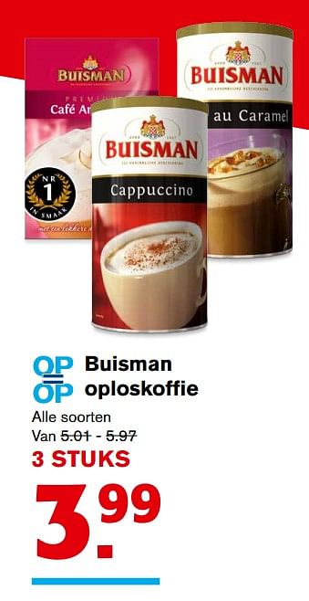 Aanbiedingen Buisman oploskoffie - Buisman - Geldig van 06/09/2017 tot 12/09/2017 bij Hoogvliet