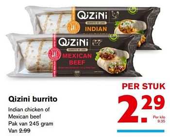 Aanbiedingen Qizini burrito indian chicken of mexican beef - Qizini - Geldig van 06/09/2017 tot 12/09/2017 bij Hoogvliet