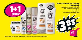Aanbiedingen Shampoo total repair - Gliss Kur - Geldig van 05/09/2017 tot 17/09/2017 bij Trekpleister