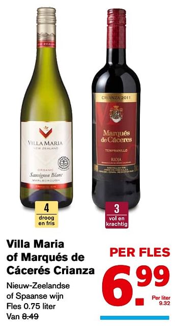 Aanbiedingen Villa maria of marqués de cácerés crianza - Witte wijnen - Geldig van 06/09/2017 tot 12/09/2017 bij Hoogvliet