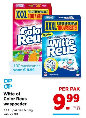 Aanbiedingen Witte of color reus waspoeder - Witte reus - Geldig van 06/09/2017 tot 12/09/2017 bij Hoogvliet