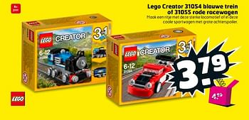 Aanbiedingen Lego creator 31054 blauwe trein of 31055 rode racewagen - Lego - Geldig van 05/09/2017 tot 17/09/2017 bij Trekpleister