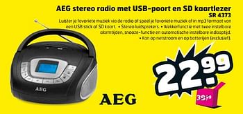 Aanbiedingen Aeg stereo radio met usb-poort en sd kaartlezer sr 4373 - AEG - Geldig van 05/09/2017 tot 17/09/2017 bij Trekpleister