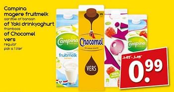 Aanbiedingen Campina magere fruitmelk of yoki drinkyoghurt of chocomel vers - Campina - Geldig van 04/09/2017 tot 09/09/2017 bij Agrimarkt