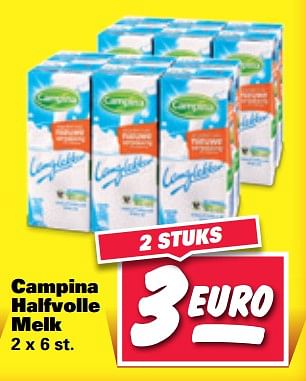 Aanbiedingen Campina halfvolle melk - Campina - Geldig van 04/09/2017 tot 10/09/2017 bij Nettorama