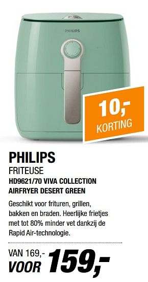 Aanbiedingen Philips friteuse hd9621-70 viva collection airfryer desert green - Philips - Geldig van 04/09/2017 tot 16/09/2017 bij Electro World