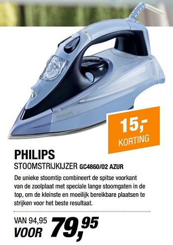 Aanbiedingen Philips stoomstrijkijzer gc4860-02 azur - Philips - Geldig van 04/09/2017 tot 16/09/2017 bij Electro World