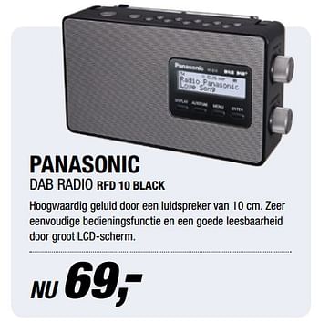 Aanbiedingen Panasonic dab radio rfd 10 black - Panasonic - Geldig van 04/09/2017 tot 16/09/2017 bij Electro World