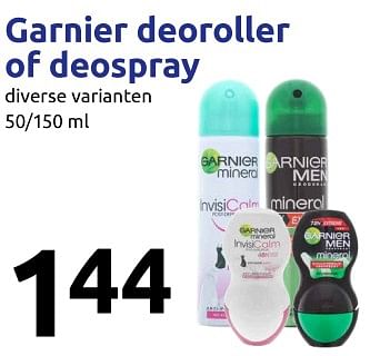 Aanbiedingen Garnier deoroller of deospray - Garnier - Geldig van 06/09/2017 tot 12/09/2017 bij Action