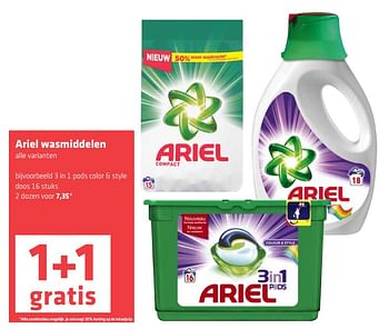 Aanbiedingen Ariel wasmiddelen 3 in 1 pods color + style - Ariel - Geldig van 07/09/2017 tot 20/09/2017 bij Attent