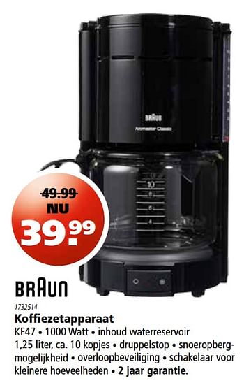 Aanbiedingen Braun koffiezetapparaat kf47 - Braun - Geldig van 07/09/2017 tot 20/09/2017 bij Marskramer