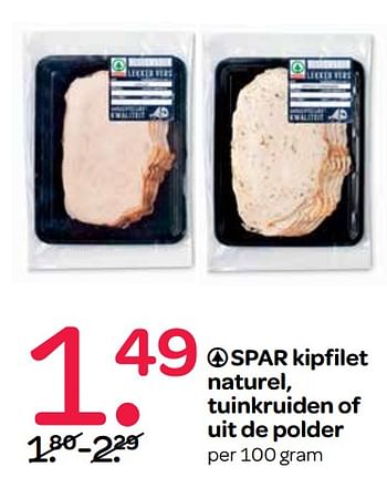 Aanbiedingen Kipfilet naturel, tuinkruiden of uit de polder - Spar - Geldig van 07/09/2017 tot 20/09/2017 bij Spar