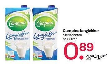Aanbiedingen Campina langlekker - Campina - Geldig van 07/09/2017 tot 20/09/2017 bij Spar