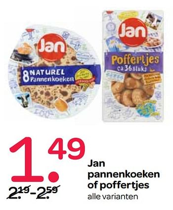 Aanbiedingen Jan pannenkoeken of poffertjes - Jan - Geldig van 07/09/2017 tot 20/09/2017 bij Spar