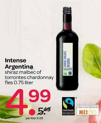 Aanbiedingen Intense argentina shiraz malbec of torrontes chardonnay - Rode wijnen - Geldig van 07/09/2017 tot 20/09/2017 bij Spar