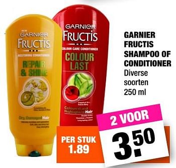 Aanbiedingen Garnier fructis shampoo of conditioner - Garnier - Geldig van 11/09/2017 tot 24/09/2017 bij Big Bazar