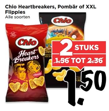Aanbiedingen Chio heartbreakers, pombär of xxl flippies - Chio - Geldig van 10/09/2017 tot 16/09/2017 bij Vomar