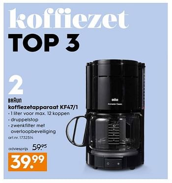 Aanbiedingen Braun koffiezetapparaat kf47-1 - Braun - Geldig van 09/09/2017 tot 20/09/2017 bij Blokker