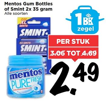 Aanbiedingen Mentos gum bottles of smint - Huismerk Vomar - Geldig van 10/09/2017 tot 16/09/2017 bij Vomar