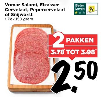 Aanbiedingen Vomar salami, elzasser cervelaat, pepercervelaat of snijworst - Huismerk Vomar - Geldig van 10/09/2017 tot 16/09/2017 bij Vomar