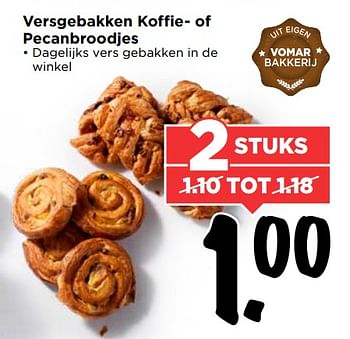 Aanbiedingen Versgebakken koffie- of pecanbroodjes - Huismerk Vomar - Geldig van 10/09/2017 tot 16/09/2017 bij Vomar
