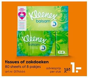 Aanbiedingen Tissues of zakdoeken - Kleenex - Geldig van 09/09/2017 tot 20/09/2017 bij Blokker
