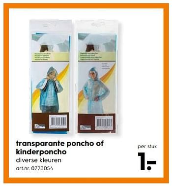 Aanbiedingen Transparante poncho of kinderponcho - Huismerk - Blokker - Geldig van 09/09/2017 tot 20/09/2017 bij Blokker