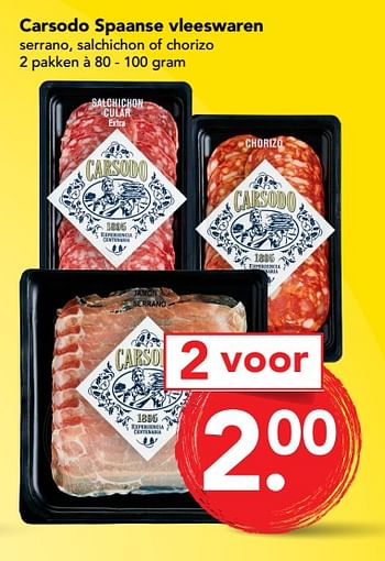 Aanbiedingen Carsodo spaanse vleeswaren - Carsodo - Geldig van 10/09/2017 tot 16/09/2017 bij Deen Supermarkten