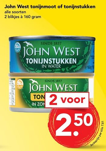 Aanbiedingen John west tonijnmoot of tonijnstukken - John West - Geldig van 10/09/2017 tot 16/09/2017 bij Deen Supermarkten