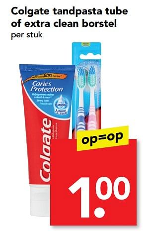 Aanbiedingen Colgate tandpasta tube of extra clean borstel - Colgate - Geldig van 10/09/2017 tot 16/09/2017 bij Deen Supermarkten