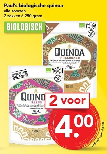 Aanbiedingen Paul`s biologische quinoa - Paul's - Geldig van 10/09/2017 tot 16/09/2017 bij Deen Supermarkten