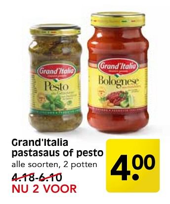 Aanbiedingen Grand`italia pastasaus of pesto - Grand Italia - Geldig van 10/09/2017 tot 16/09/2017 bij Em-té