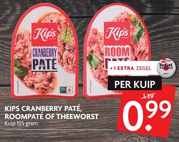 Aanbiedingen Kips cranberry paté, roompaté of theeworst - Kips - Geldig van 10/09/2017 tot 16/09/2017 bij Deka Markt