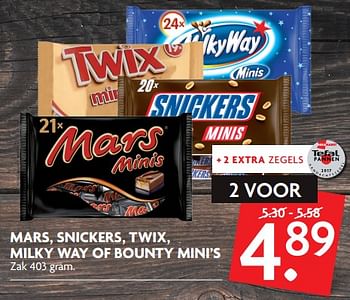 Aanbiedingen Mars, snickers, twix, milky way of bounty mini`s - Mars - Geldig van 10/09/2017 tot 16/09/2017 bij Deka Markt