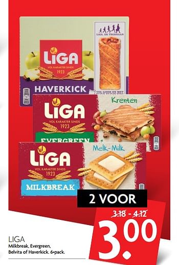 Aanbiedingen Liga milkbreak, evergreen, belvita of haverkick - Liga - Geldig van 10/09/2017 tot 16/09/2017 bij Deka Markt