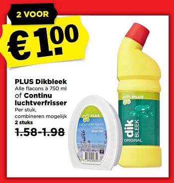 Aanbiedingen Plus dikbleek of continu luchtverfrisser - Huismerk - Plus - Geldig van 10/09/2017 tot 16/09/2017 bij Plus