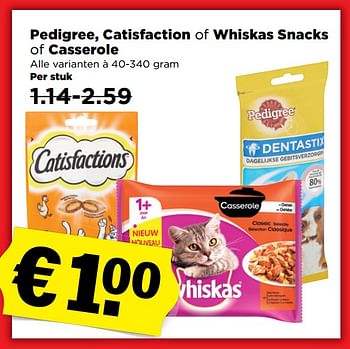 Aanbiedingen Pedigree, catisfaction of whiskas snacks of casserole - Huismerk - Plus - Geldig van 10/09/2017 tot 16/09/2017 bij Plus